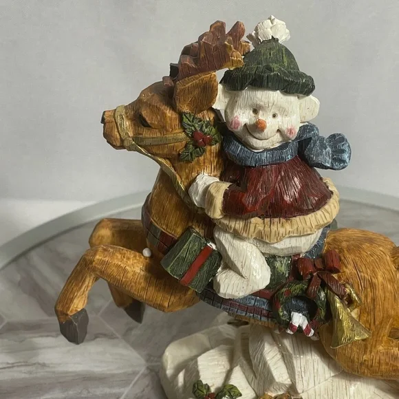 Hero Gift Snowman Riding Reindeer Christmas Figurine Folk Art Decor - Picture 6 of 12